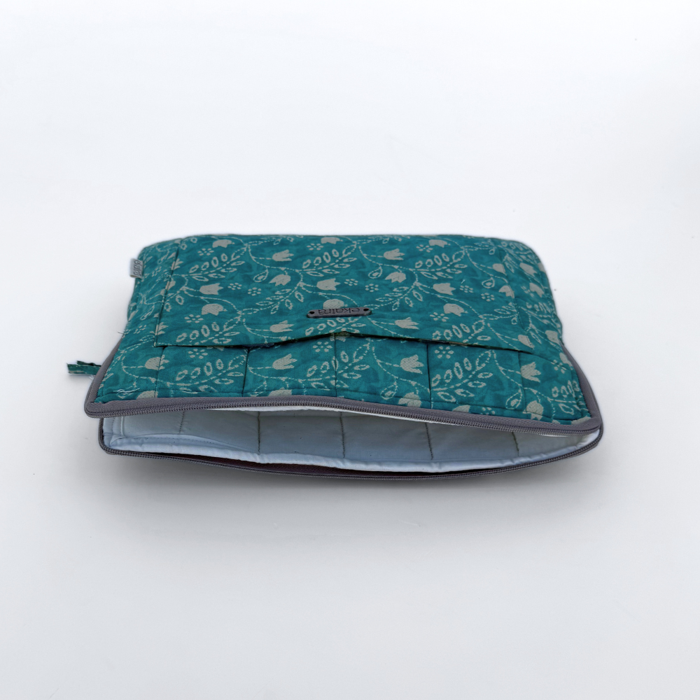 Cotton Laptop Sleeve/Cover - Teal Floral - 13 inches
