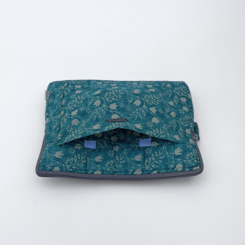 Cotton Laptop Sleeve/Cover - Teal Floral - 13 inches