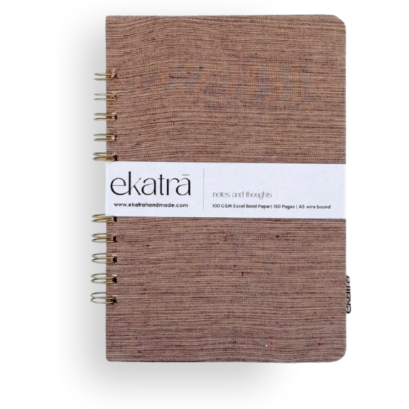 Handcrafted Sustainable A5 Wire Bound ruled 100SM paper Journal by Ekatra - Solid Beige