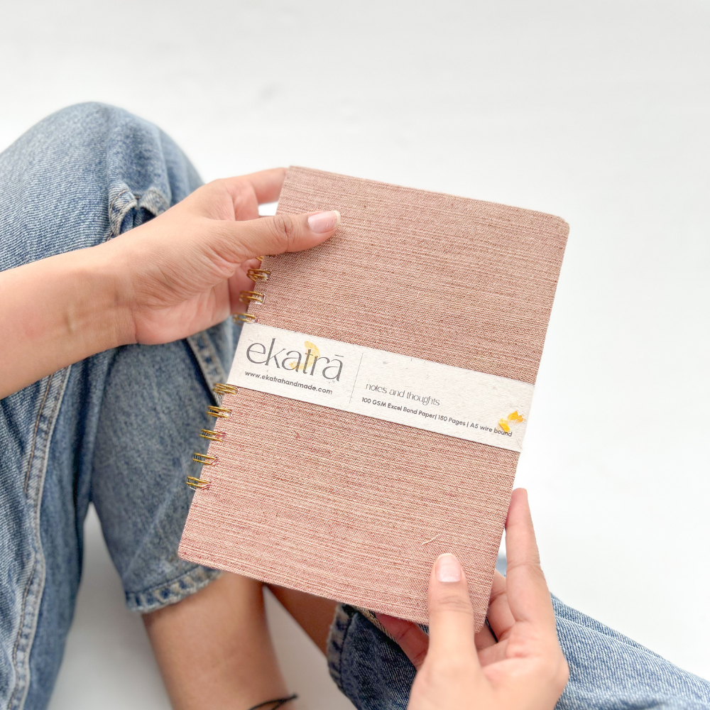 Handcrafted Sustainable A5 Wire Bound ruled 100SM paper Journal by Ekatra - Solid Beige