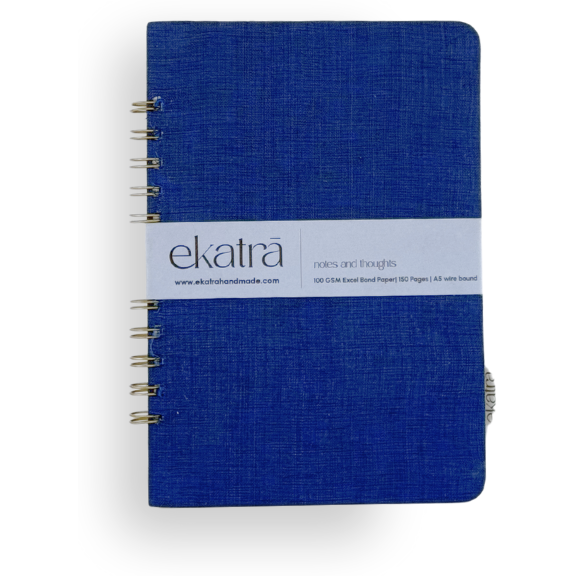 Handcrafted Sustainable A5 Wire Bound ruled 100SM paper Journal by Ekatra - Solid Blue