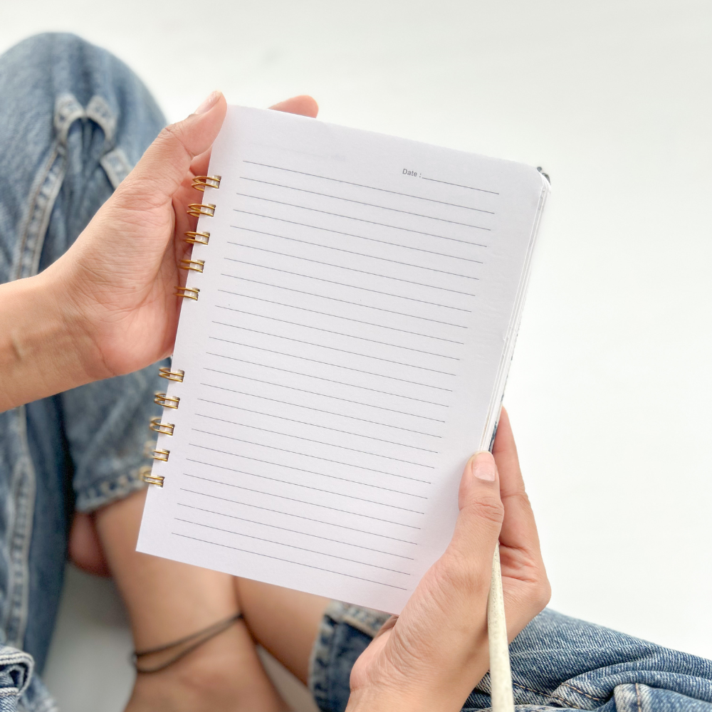 Handcrafted Sustainable A5 Wire Bound ruled 100SM paper Journal by Ekatra - Solid Blue
