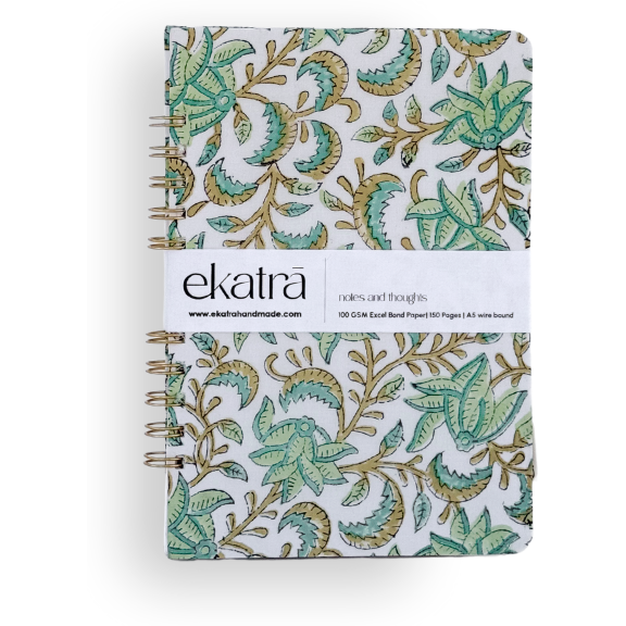 Handcrafted Sustainable A5 Wire Bound ruled 100SM paper Journal by Ekatra -reen Floral