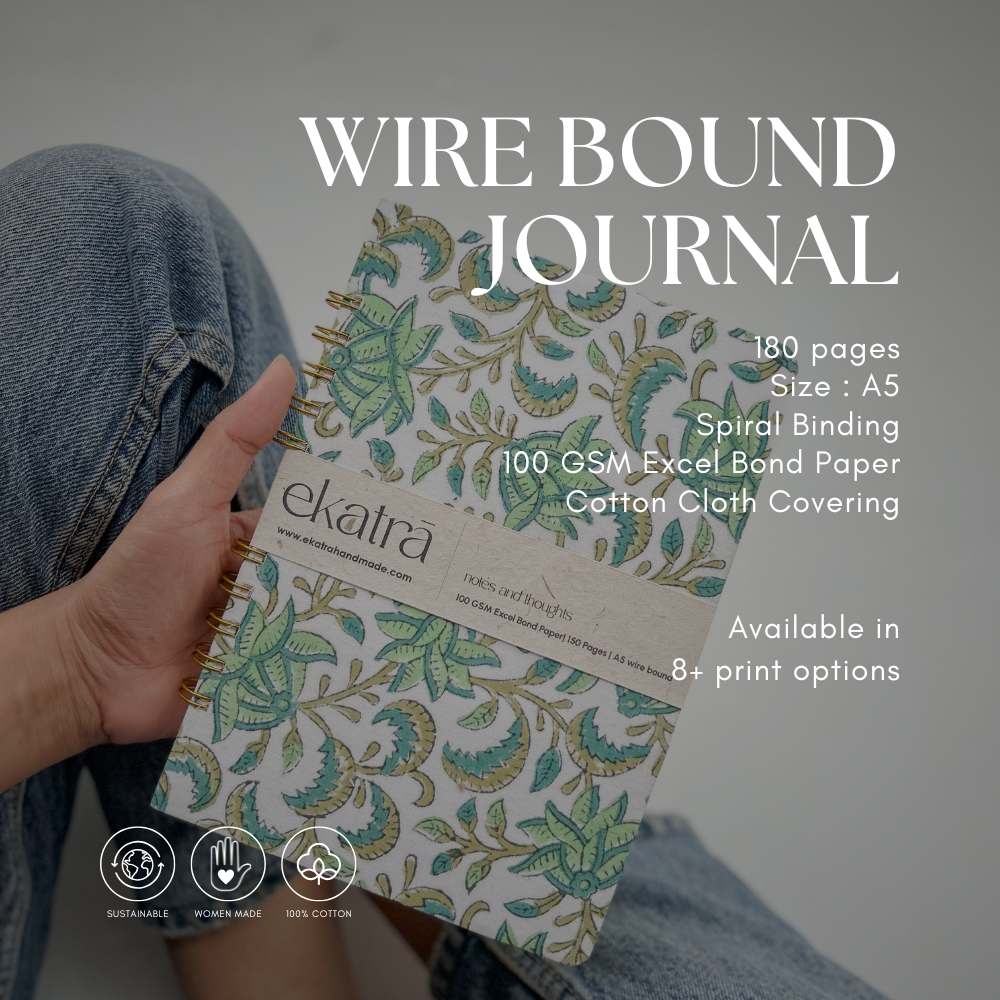 Handcrafted Sustainable A5 Wire Bound ruled 100SM paper Journal by Ekatra -reen Floral