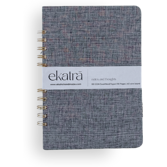 Handcrafted Sustainable A5 Wire Bound ruled 100SM paper Journal by Ekatra -Grey
