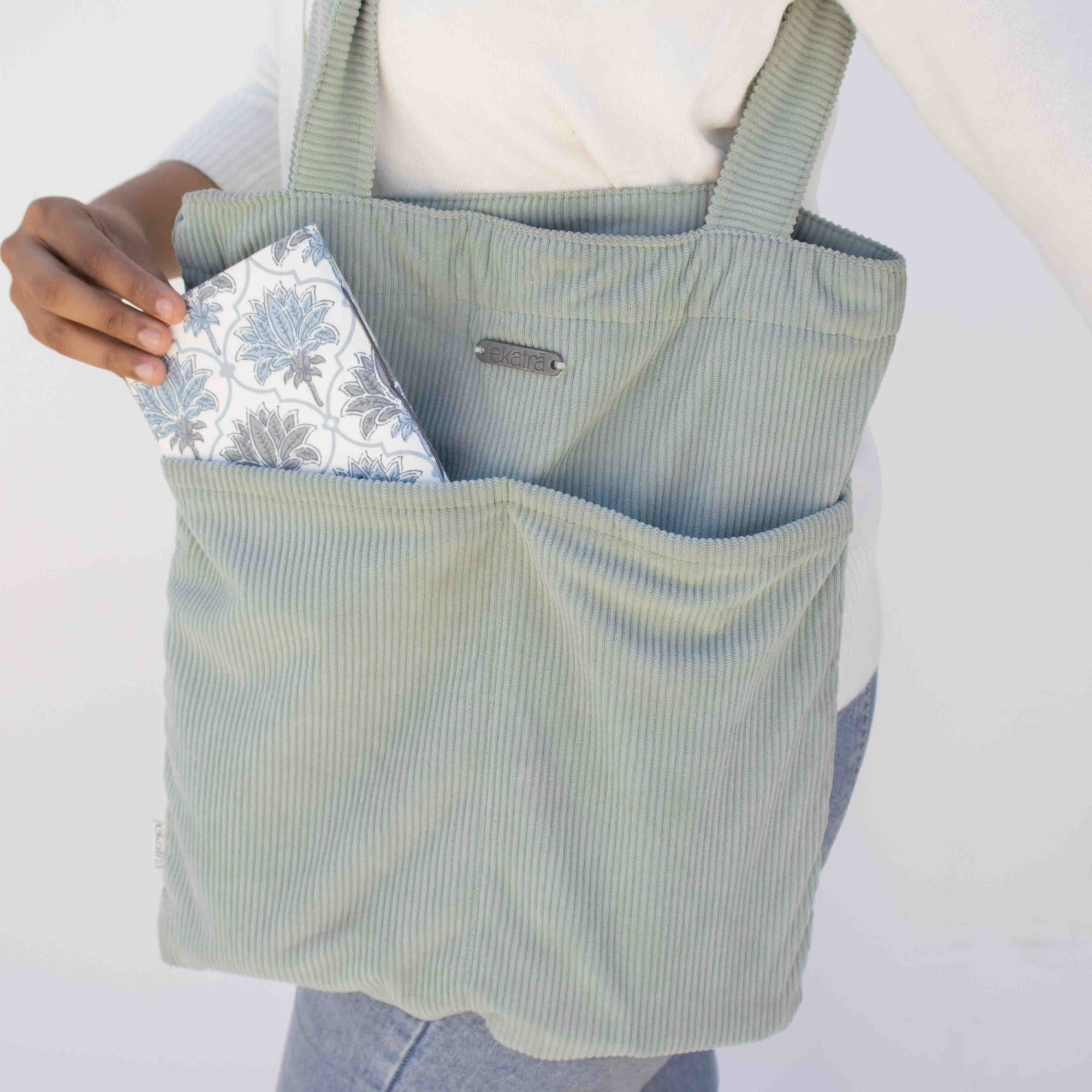 Minimalist Corduroy Day Tote - Sage
