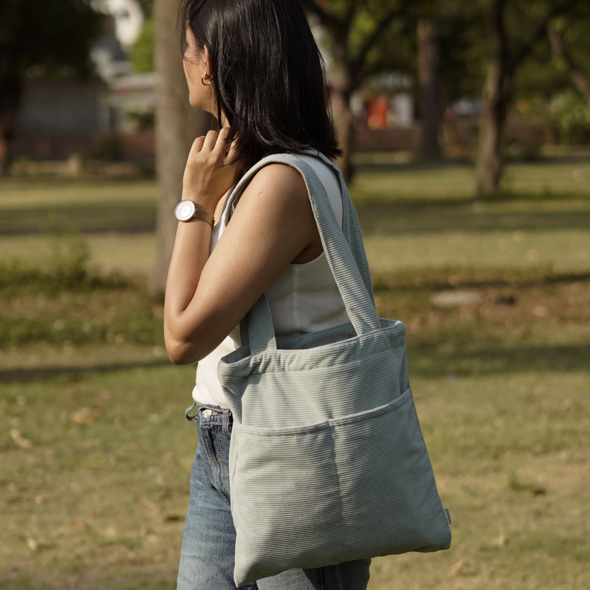 Minimalist Corduroy Day Tote - Sage