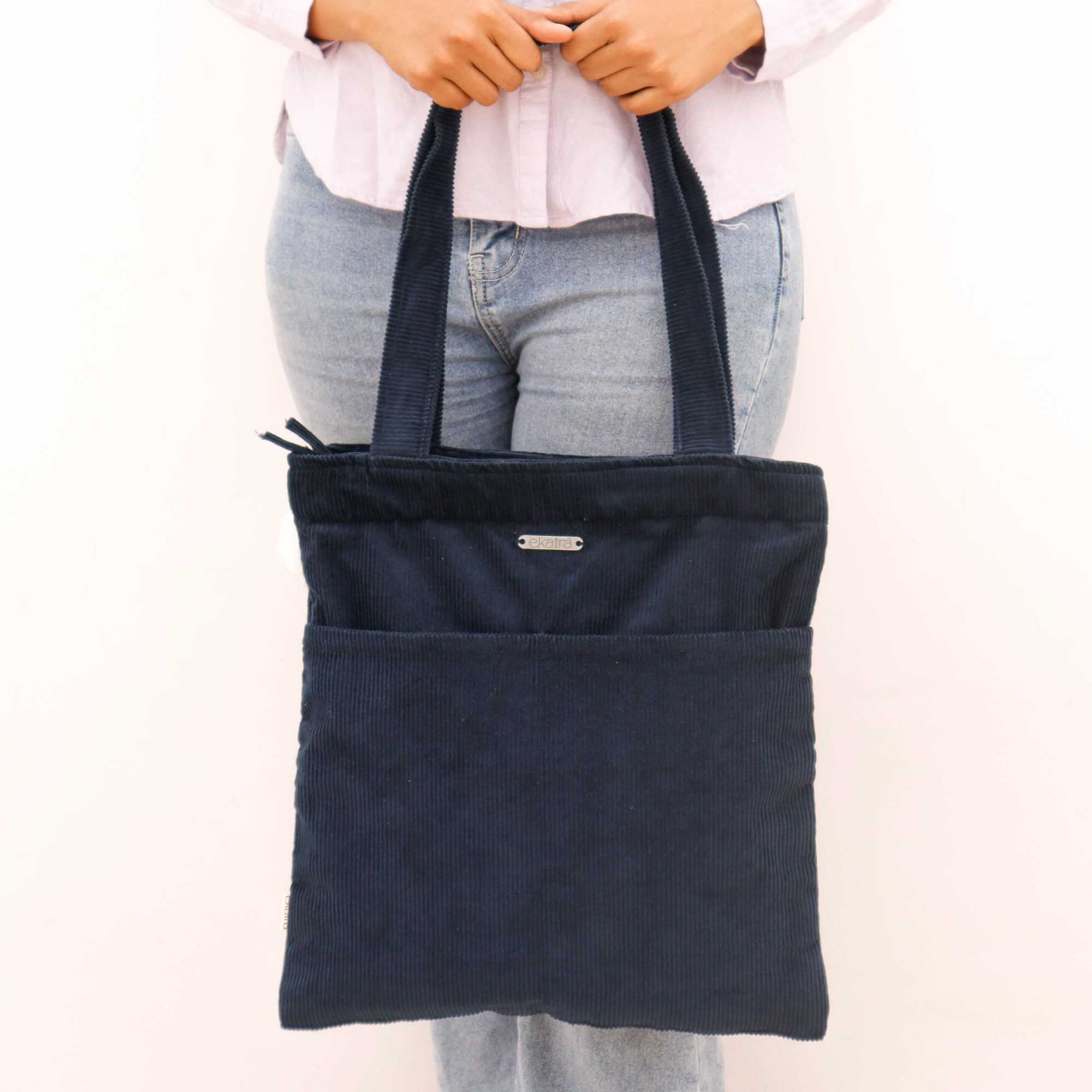 Minimalist Corduroy Day Tote - Midnight Sky