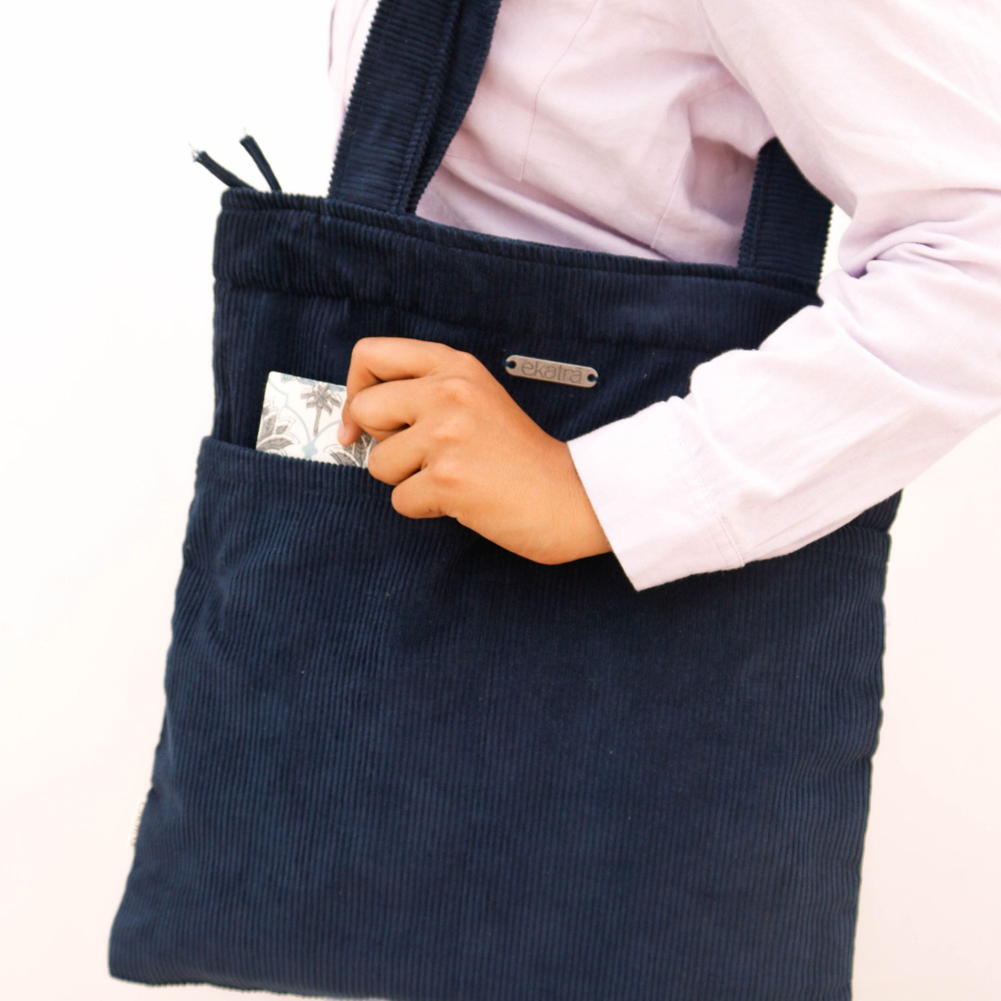 Minimalist Corduroy Day Tote - Midnight Sky