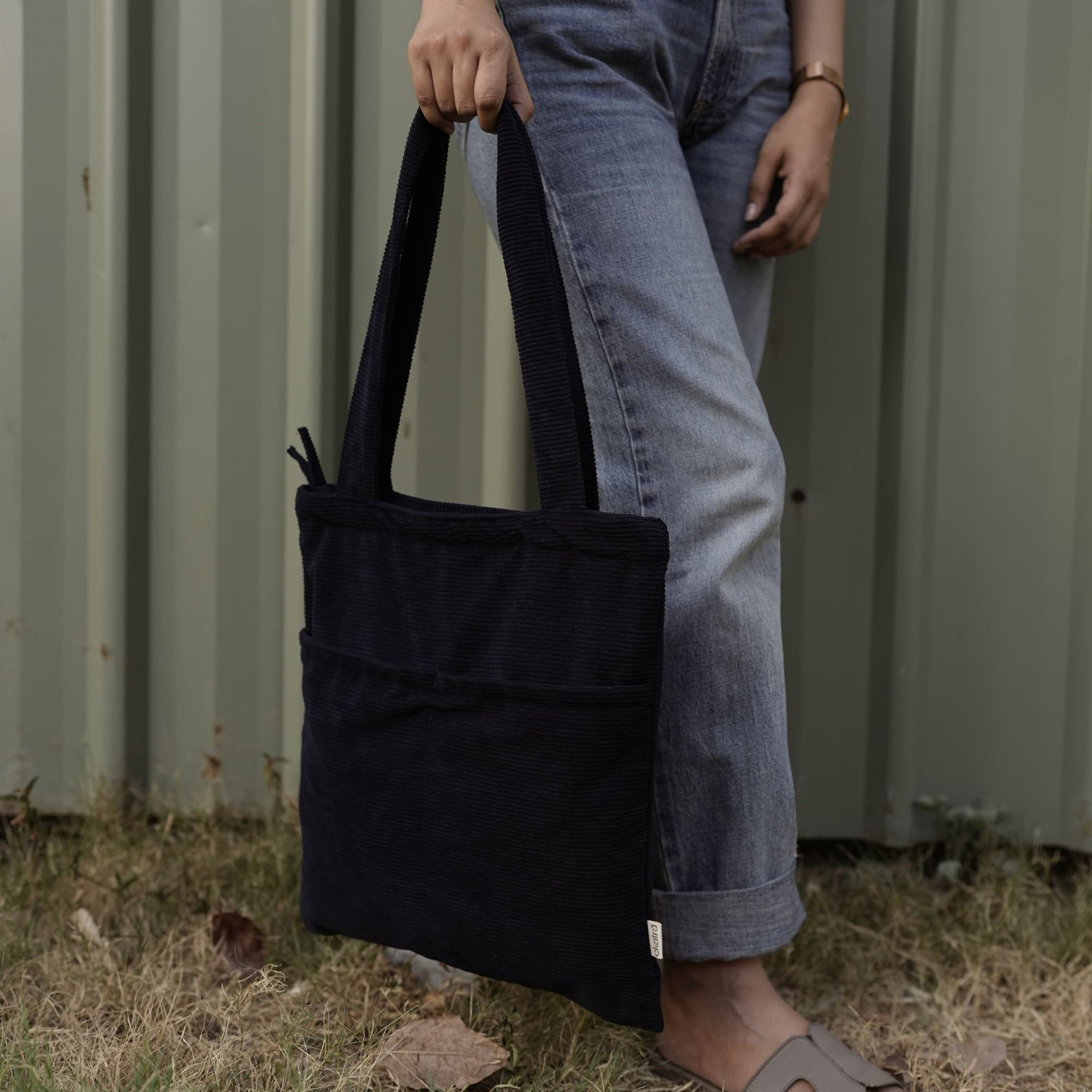 Minimalist Corduroy Day Tote - Midnight Sky