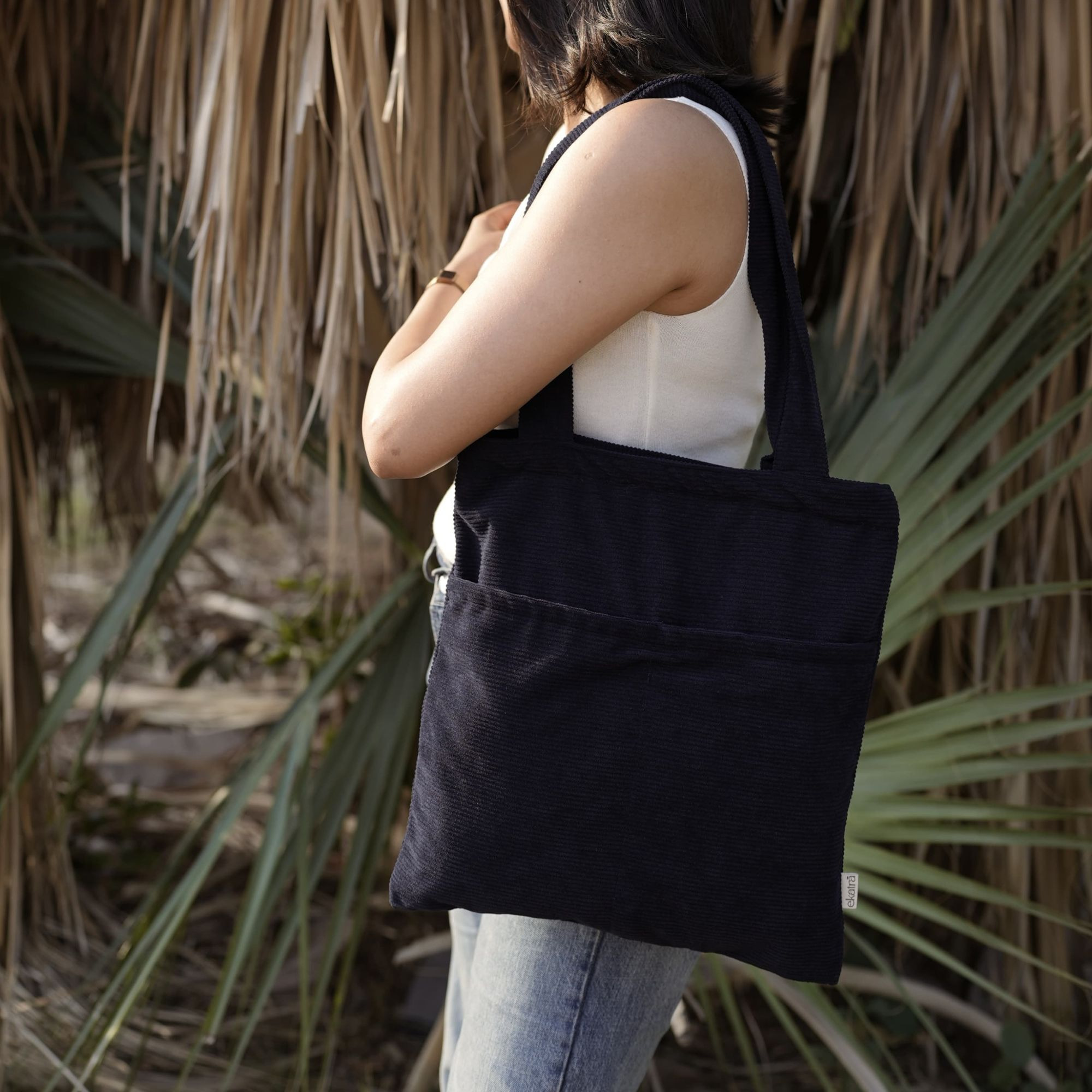 Minimalist Corduroy Day Tote - Midnight Sky