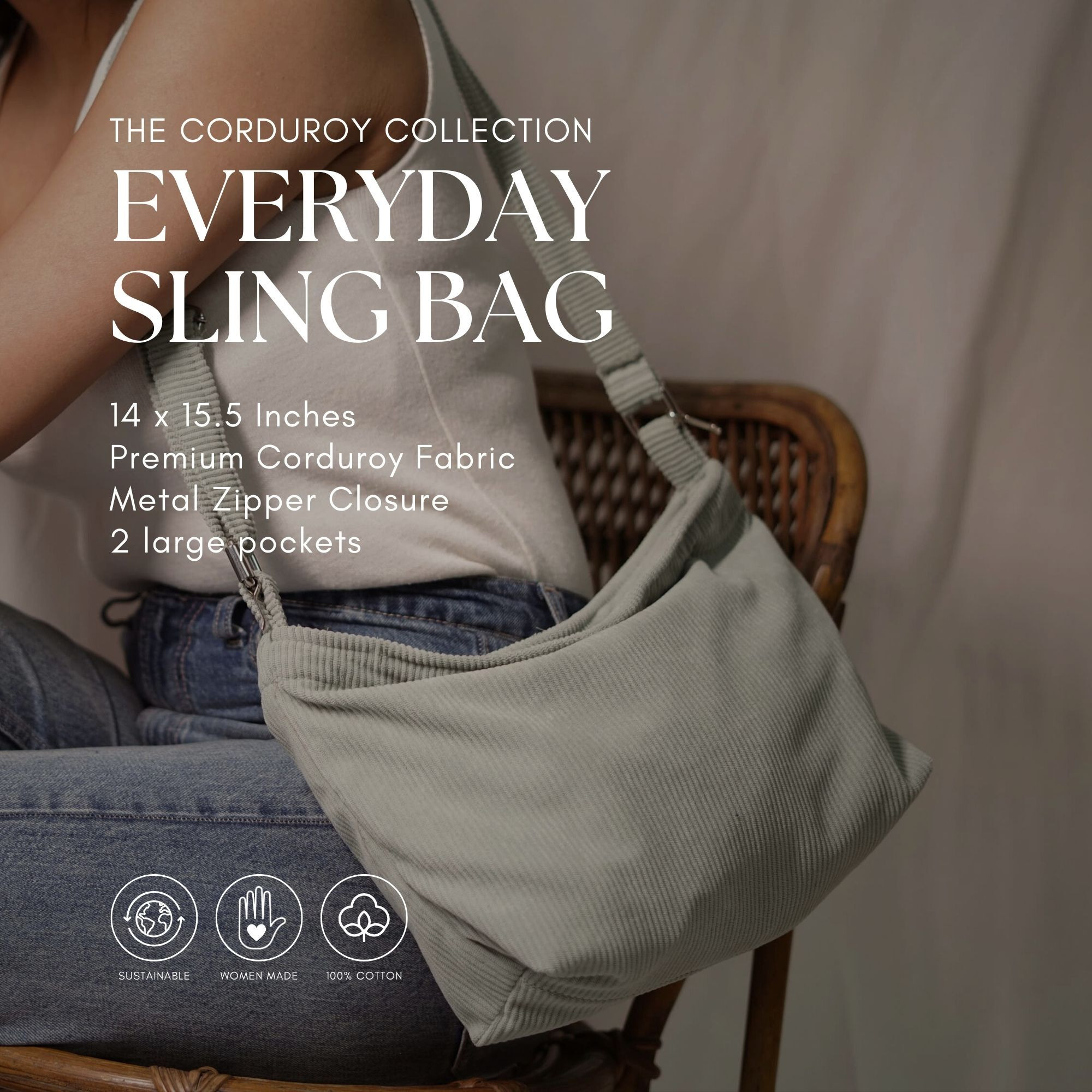 Minimalist Corduroy Sling Bag -Sage