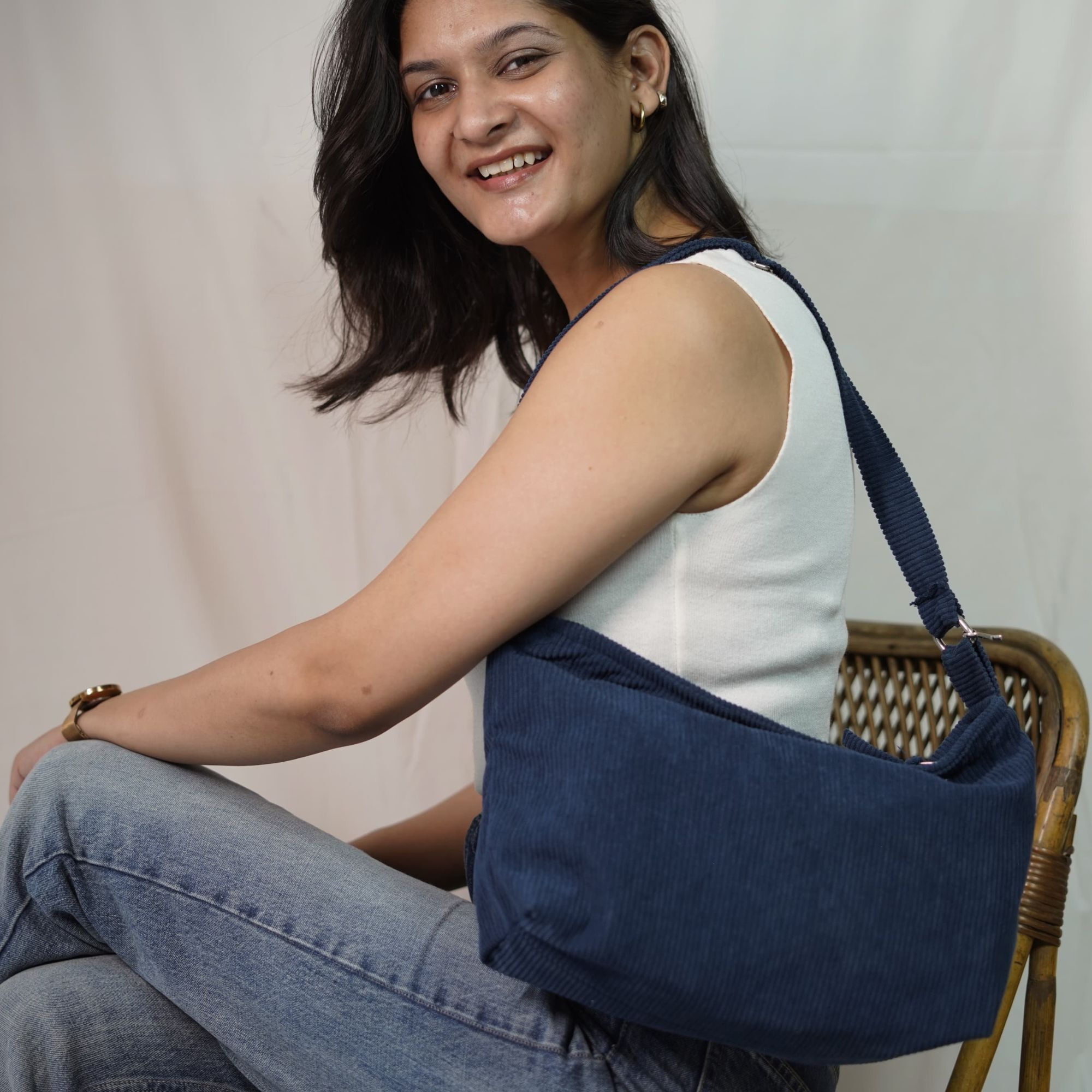 Minimalist Corduroy Sling Bag -Vincent Blue