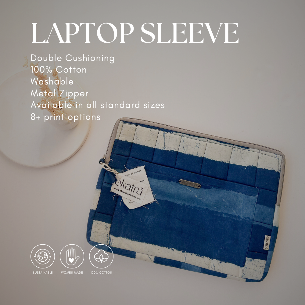 Cotton Laptop Sleeve/Cover - Indigo Chevron - 13 inches