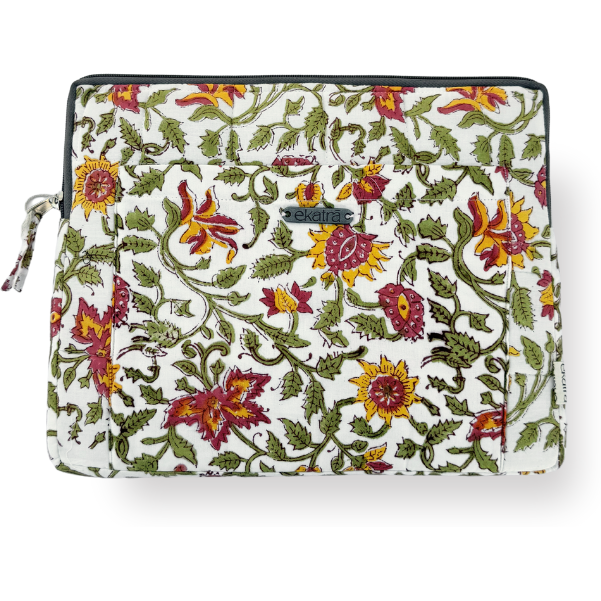 Cotton Laptop Sleeve/Cover - Pink Floral - 13 inches