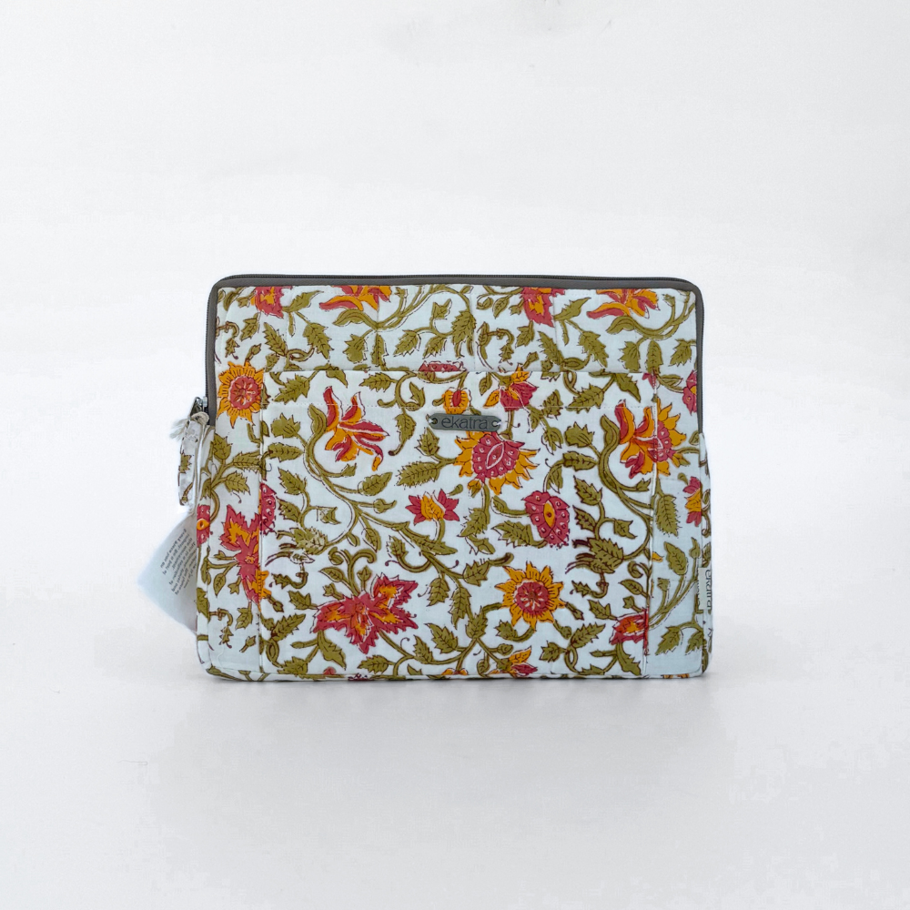Cotton Laptop Sleeve/Cover - Pink Floral - 13 inches