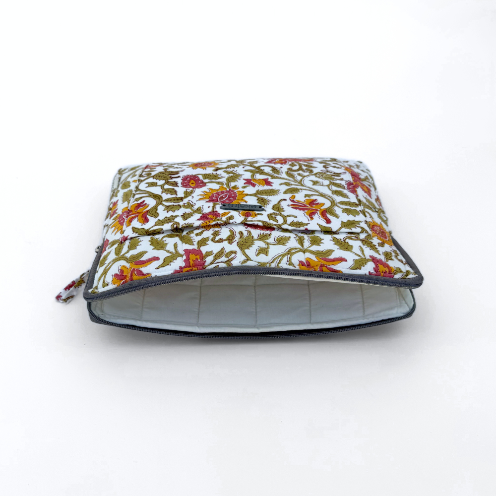 Cotton Laptop Sleeve/Cover - Pink Floral - 13 inches
