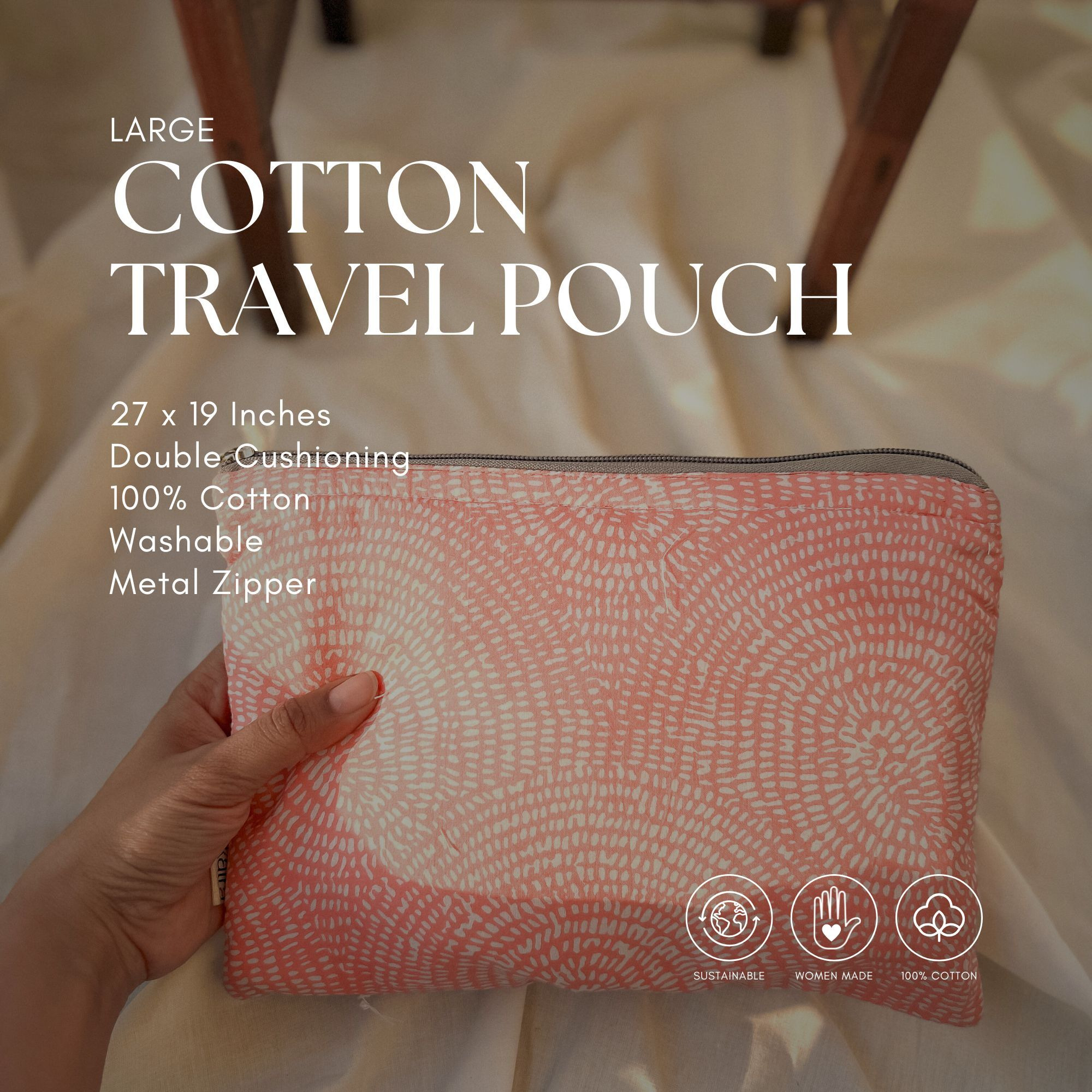 Sustainable Cotton Travel Pouch/Organizer by Ekatra - Pink Floral