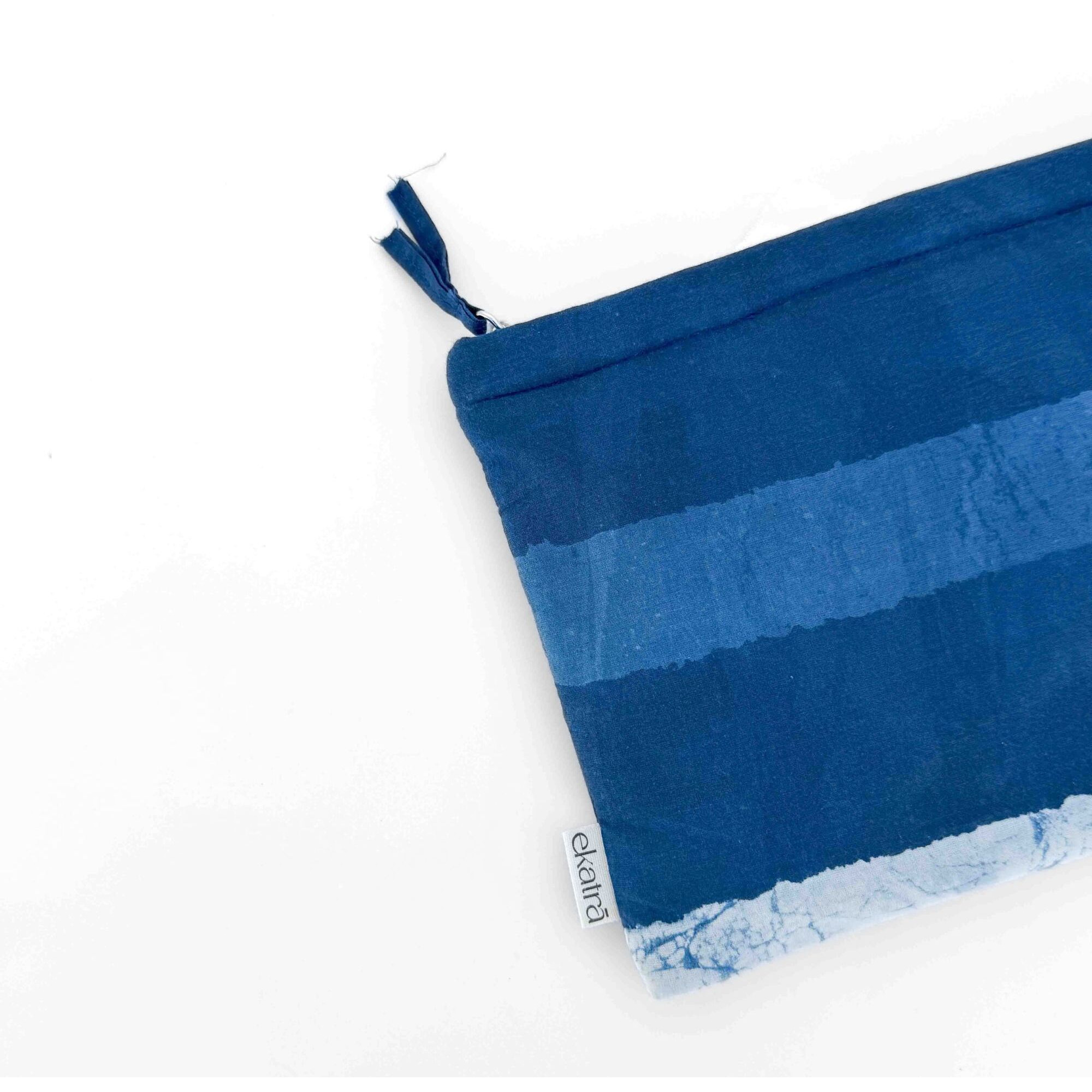 Sustainable Cotton Travel Pouch/Organizer by Ekatra -Indigo Stripes