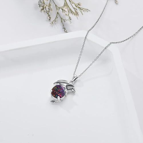 Natural Black Opal Dragon Necklace for Women/Men Sterling Silver Necklace with Birthstone Gift for Women/Men