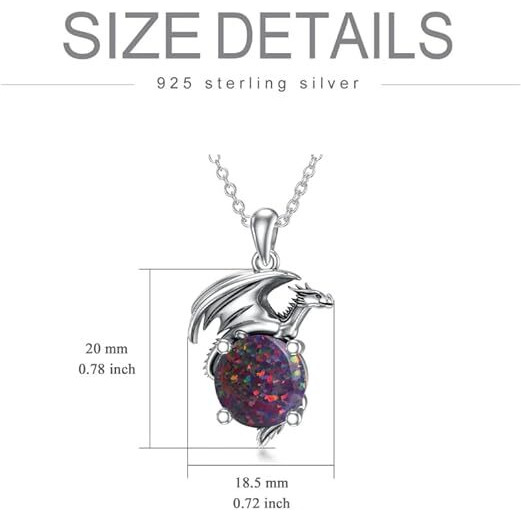 Natural Black Opal Dragon Necklace for Women/Men Sterling Silver Necklace with Birthstone Gift for Women/Men
