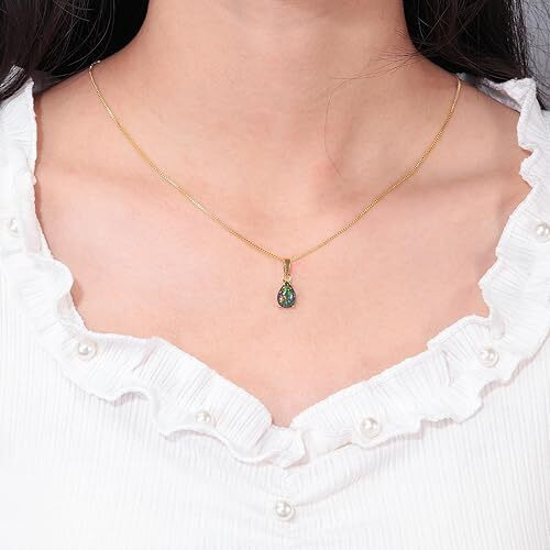 Opal Pendant Necklace for Women Multi-colored Teardrop Birthstone Necklaces 14K Rose Gold Plated Dainty Simple Gold Chian Necklace, Birthday Anniversary Wedding Gifts 7x10mm
