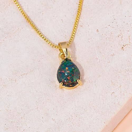 Opal Pendant Necklace for Women Multi-colored Teardrop Birthstone Necklaces 14K Rose Gold Plated Dainty Simple Gold Chian Necklace, Birthday Anniversary Wedding Gifts 7x10mm