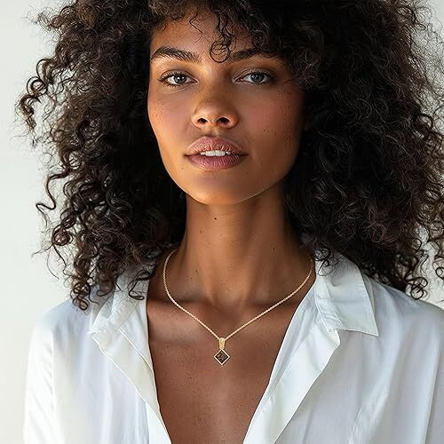 14k Gold Plated Black Opal Necklace - 6x6mm Square Black Opal Pendant - 14K Gold Plated 45cm Cable Chain - October Birthstone - Opal Jewelry for Women - For Classy Gift and Everyday Wear