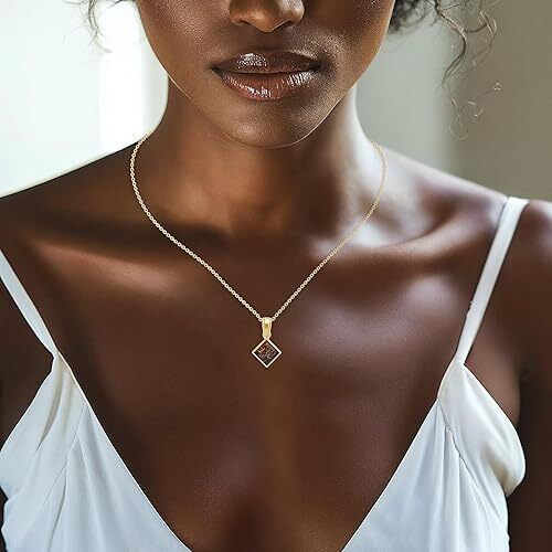 14k Gold Plated Black Opal Necklace - 6x6mm Square Black Opal Pendant - 14K Gold Plated 45cm Cable Chain - October Birthstone - Opal Jewelry for Women - For Classy Gift and Everyday Wear