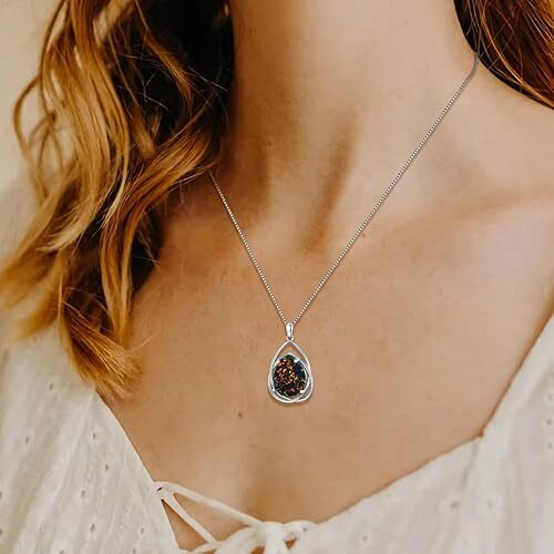 Teardrop Black Opal Gemstone Pendant Necklace, 925 Sterling Silver October Birthstone Necklace Vintage Western Jewelry Gift for Women