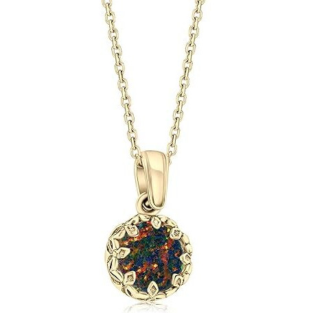 14K Gold Plated Black Opal Necklaces for Women - Black Opal Birthstone Necklace - Gold over 925 Sterling Silver - Gold Pendant Necklaces - Gold Minimalist Jewelry for Women - Prom Necklace