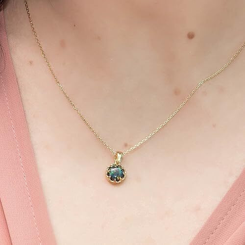 14K Gold Plated Black Opal Necklaces for Women - Black Opal Birthstone Necklace - Gold over 925 Sterling Silver - Gold Pendant Necklaces - Gold Minimalist Jewelry for Women - Prom Necklace