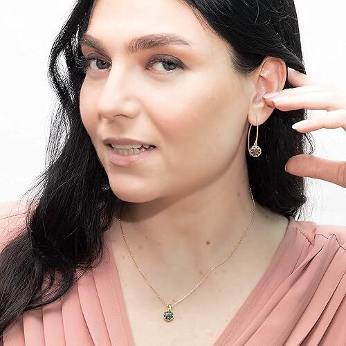 14K Gold Plated Black Opal Necklaces for Women - Black Opal Birthstone Necklace - Gold over 925 Sterling Silver - Gold Pendant Necklaces - Gold Minimalist Jewelry for Women - Prom Necklace