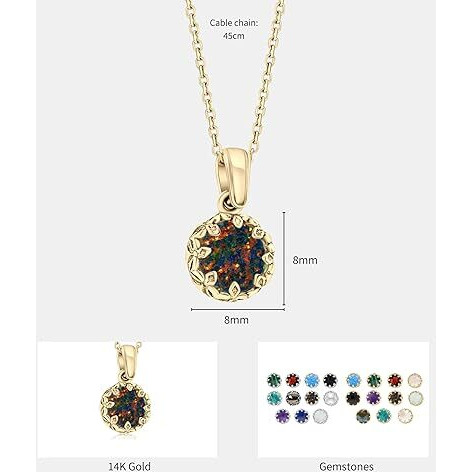 14K Gold Plated Black Opal Necklaces for Women - Black Opal Birthstone Necklace - Gold over 925 Sterling Silver - Gold Pendant Necklaces - Gold Minimalist Jewelry for Women - Prom Necklace