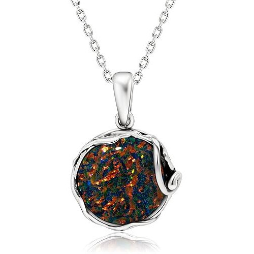 Black Opal Necklaces for Women Silver - October Birthstone Necklace - Gothic Necklace Silver Jewelry for Women - Opal Jewelry Silver Necklaces for Women - Everyday Necklaces for Women