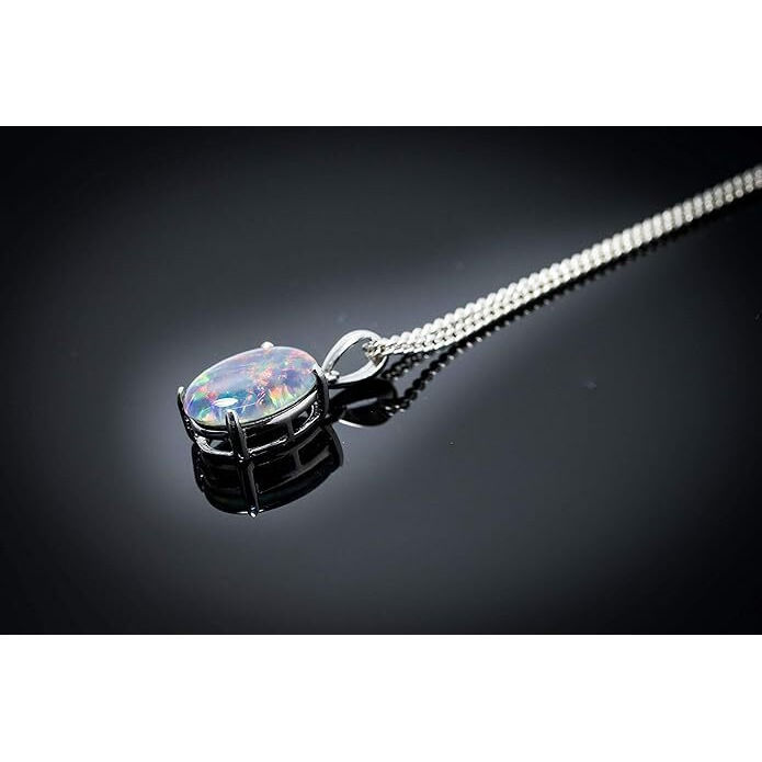 Australian Triplet Opal - Fire Opal - Genuine Australian Triplets Opal Necklace Pendant in Sterling Silver White Gold Plated Women's Jewelry