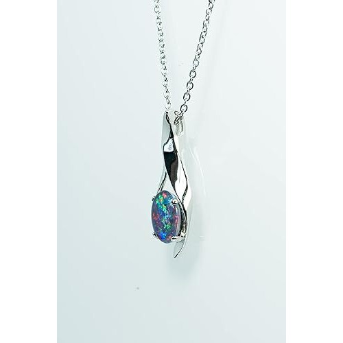 Australian Black Opal Triplet OR Solid Australian White Opal - Fire Opal - 11x8 mm Genuine Australian Opal Necklace Pendant in Sterling Silver Gold Plated Women's Jewelry