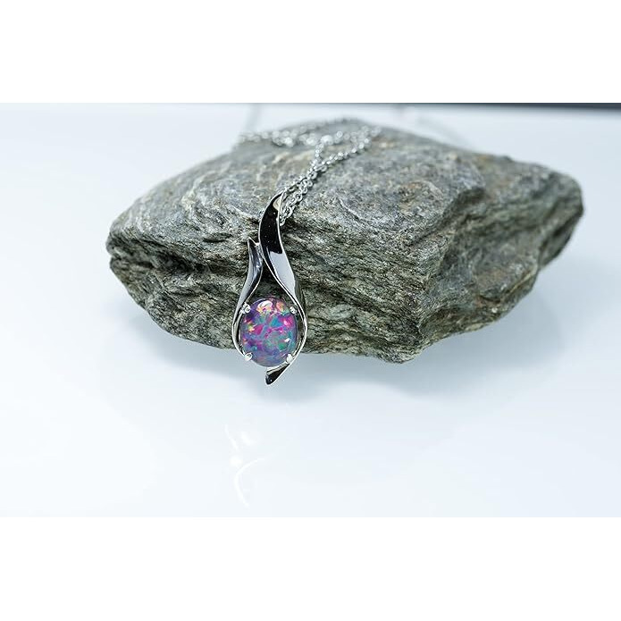 Australian Black Opal Triplet OR Solid Australian White Opal - Fire Opal - 11x8 mm Genuine Australian Opal Necklace Pendant in Sterling Silver Gold Plated Women's Jewelry