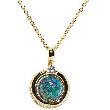 Round Bezel Set Black Nebula Opal Gemstone Pendant Necklace- 14k Gold Filled- Mother's Day-Graduation Gift Idea (Black Nebula Opal, 14k Gold Filled)
