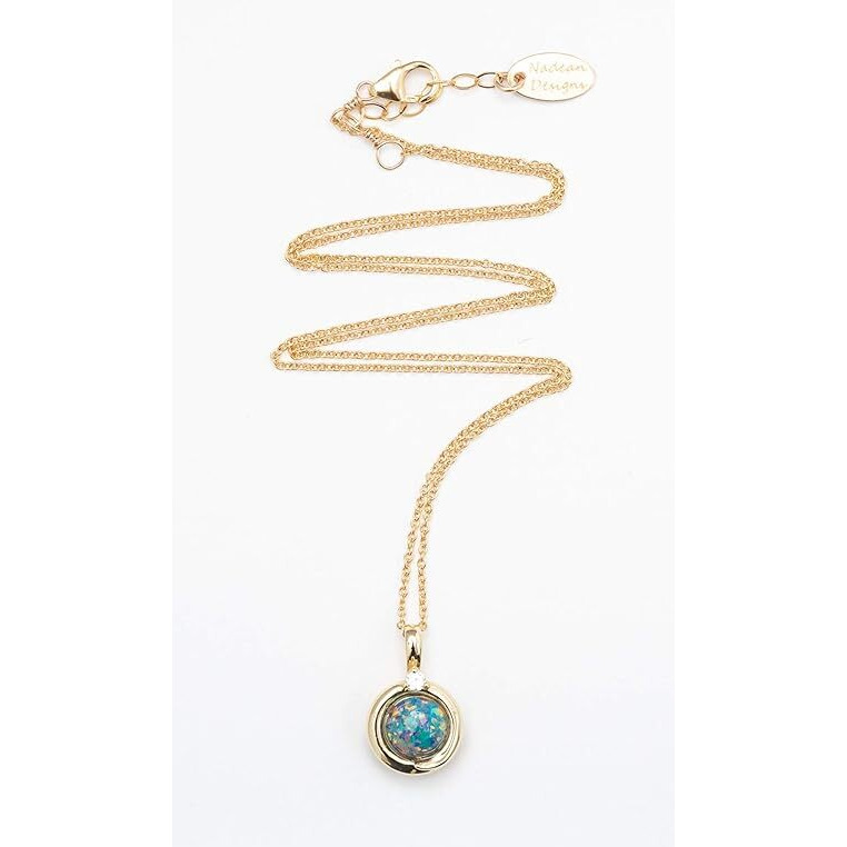 Round Bezel Set Black Nebula Opal Gemstone Pendant Necklace- 14k Gold Filled- Mother's Day-Graduation Gift Idea (Black Nebula Opal, 14k Gold Filled)
