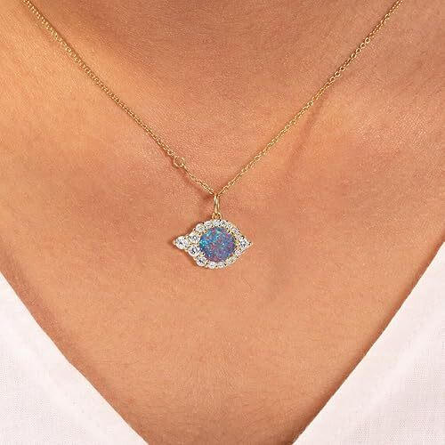 Opal Necklace for Women Round Cut Opal Jewelry 925 Sterling Silver  Gemstone Pendant Necklaces Anniversary Birthday
