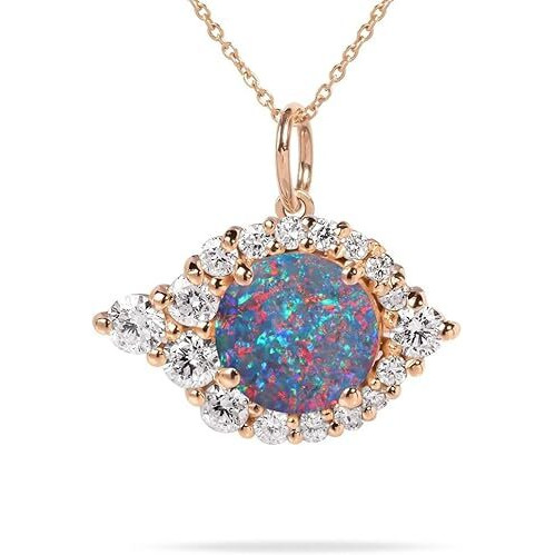Opal Necklace for Women Round Cut Opal Jewelry 925 Sterling Silver  Gemstone Pendant Necklaces Anniversary Birthday