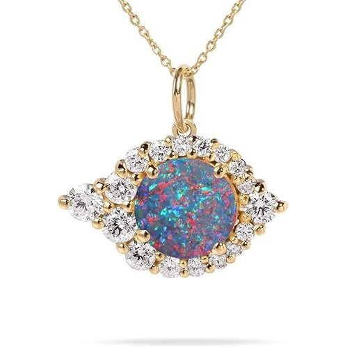 Opal Necklace for Women Round Cut Opal Jewelry 925 Sterling Silver  Gemstone Pendant Necklaces Anniversary Birthday