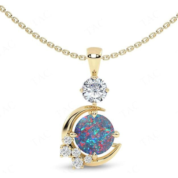 Opal Pendant Necklace for Women Multi-colored Teardrop Birthstone Necklaces 14K Rose Gold Plated Dainty Simple Gold Chian Necklace, Birthday Anniversary Wedding Gifts