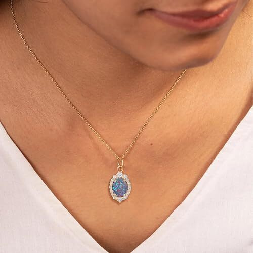 Opal Necklace for Women Oval-Cut Opal Jewelry Sterling Silver 10K 14K 18K Gold Gemstone Pendant Necklaces Anniversary Birthday