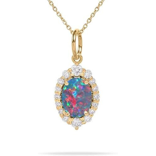 Opal Necklace for Women Oval-Cut Opal Jewelry Sterling Silver 10K 14K 18K Gold Gemstone Pendant Necklaces Anniversary Birthday