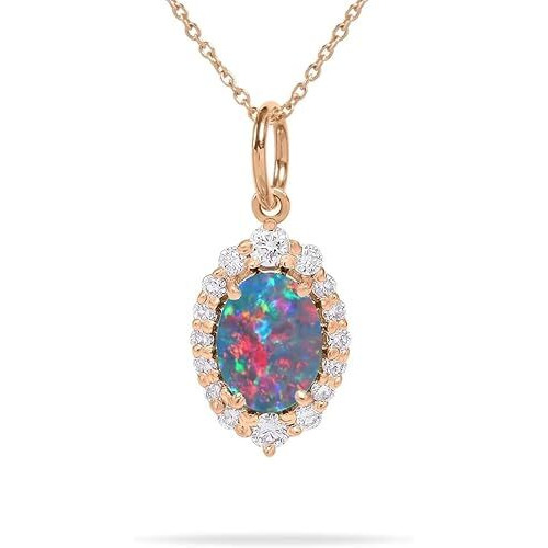 Opal Necklace for Women Oval-Cut Opal Jewelry Sterling Silver 10K 14K 18K Gold Gemstone Pendant Necklaces Anniversary Birthday