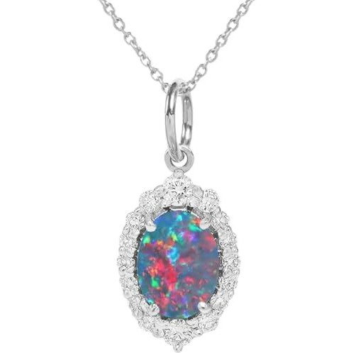 Opal Necklace for Women Oval-Cut Opal Jewelry Sterling Silver 10K 14K 18K Gold Gemstone Pendant Necklaces Anniversary Birthday