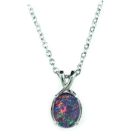 Australian Opal Jewelry - Dainty Australian Triplets Opal Necklace Pendant in Sterling Silver White Gold Plated Women's Jewelry