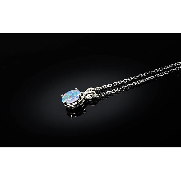 Australian Opal Jewelry - Dainty Australian Triplets Opal Necklace Pendant in Sterling Silver White Gold Plated Women's Jewelry